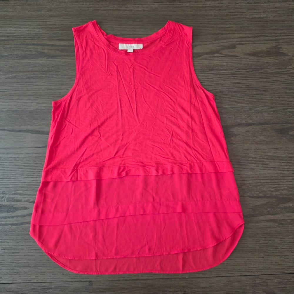 Ann Taylor LOFT Pink Mixed Media Tiered Chiffon Hem Sleeveless Top Medium